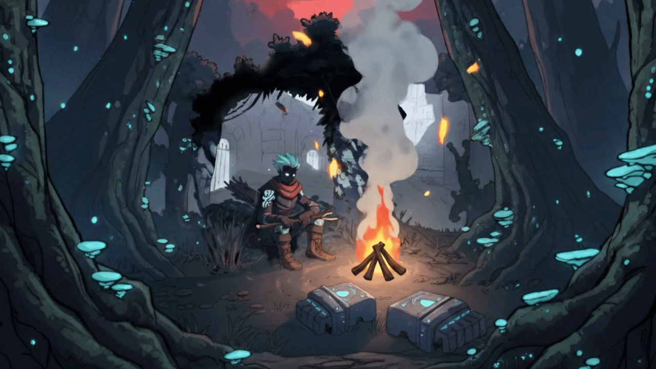 Warrior resting by the campfire